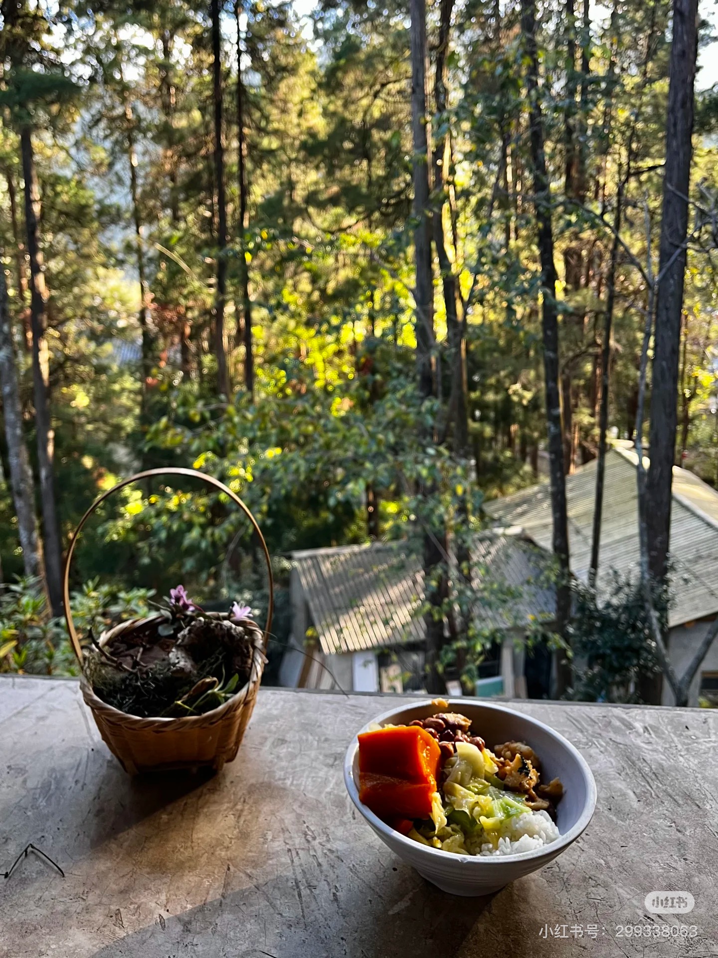 A local meal surrounded by forest near Dali